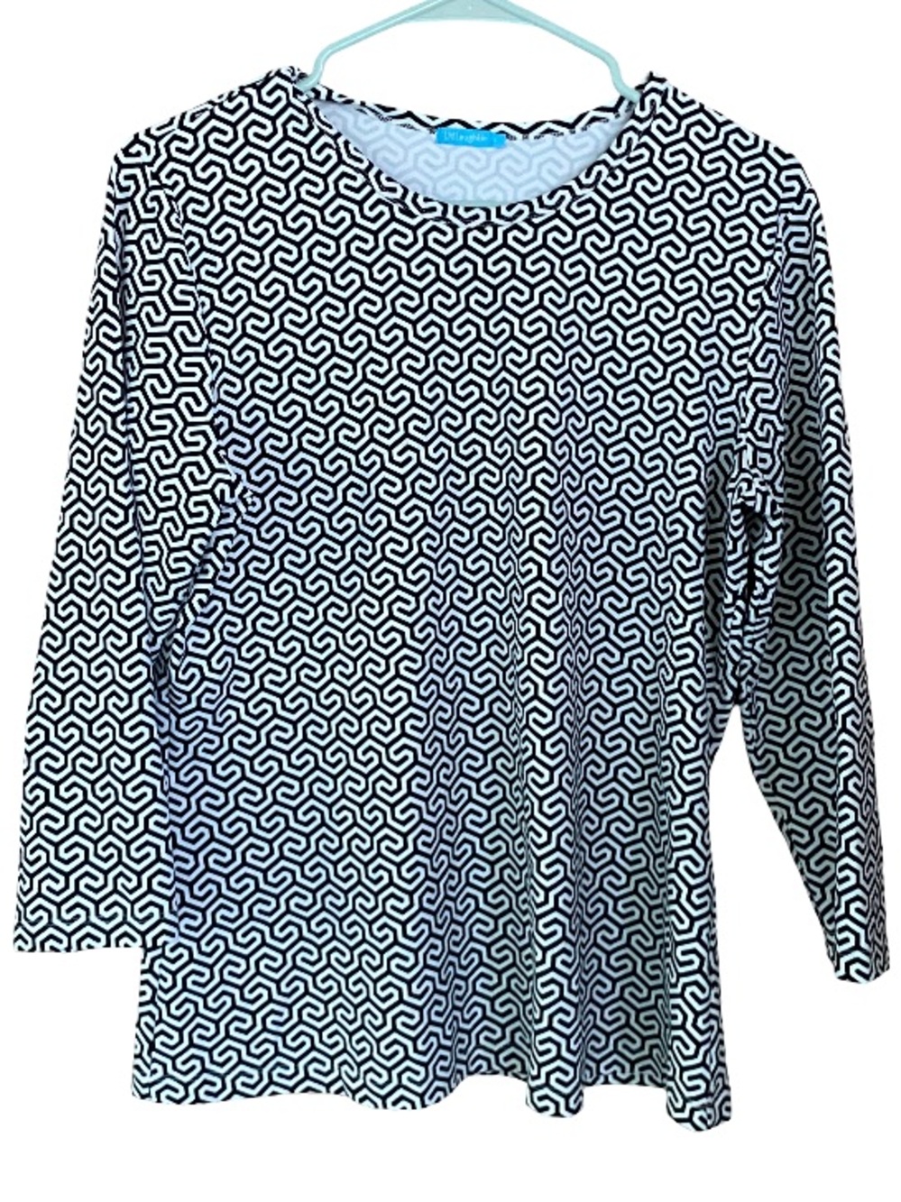 J. McLaughlin black and white Catalina cloth geometric 3/4 sleeve top size large